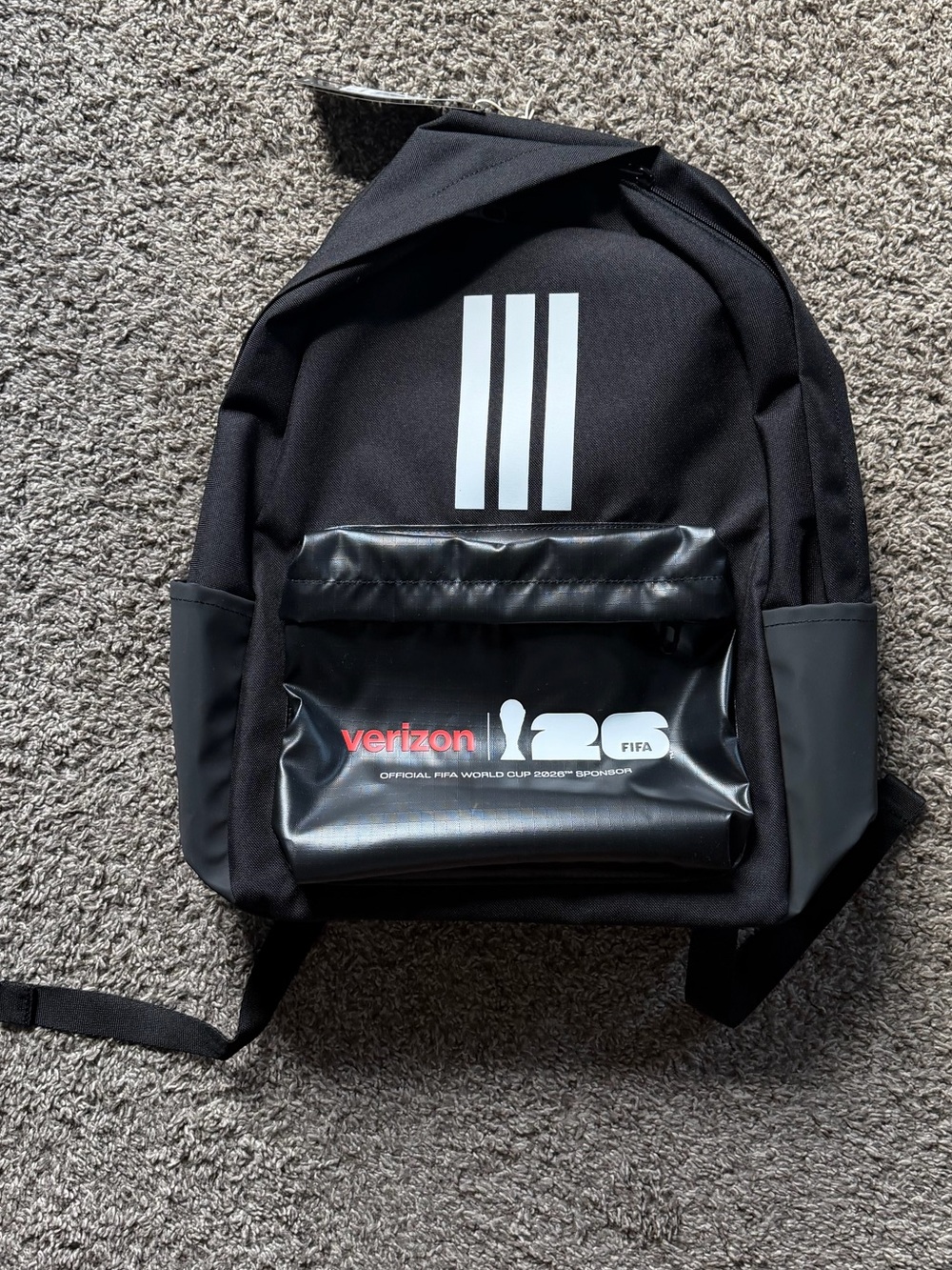 NWT Adidas x FIFA 2026 Black Three-Stripe Backpack with Front Pocket
